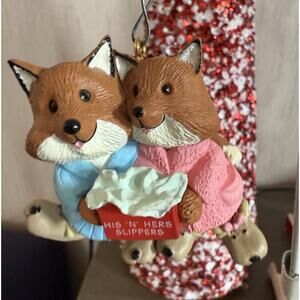 1993 Hallmark Keepsake Mom & Dad Foxes Ornament His ’N’ Hers Slippers w/Box